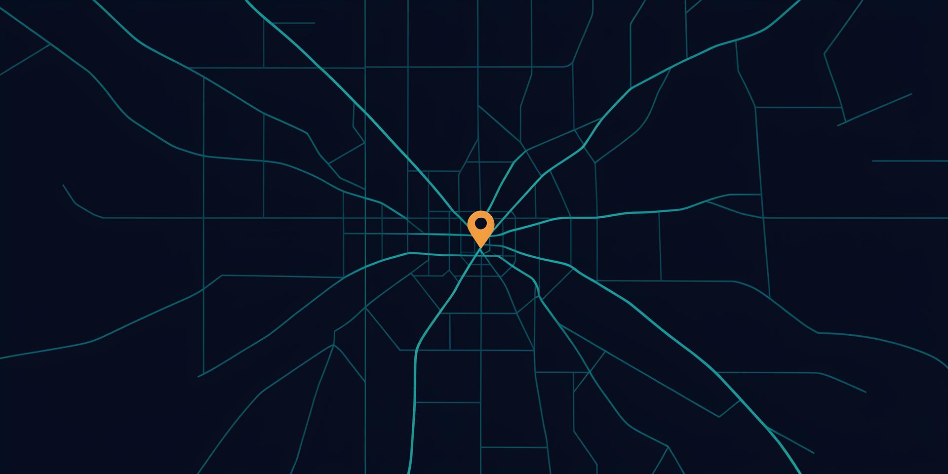 Stylized map of Houston, Texas showing highways radiating from downtown